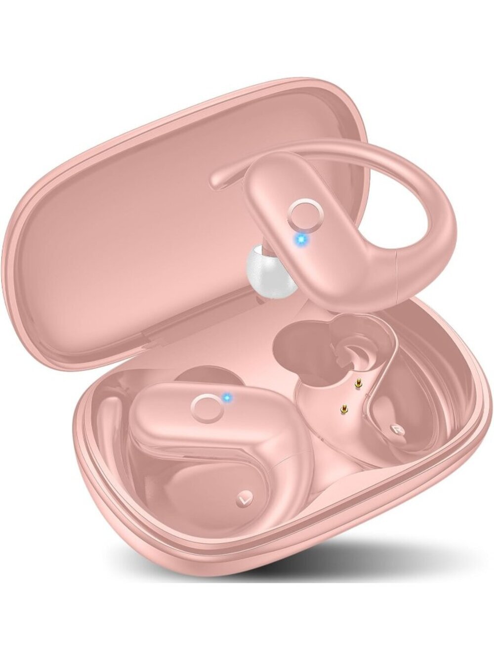 Wireless Pink Earbuds Bluetooth Sport Deep Bass Sound 60Hrs Playtime Earhook